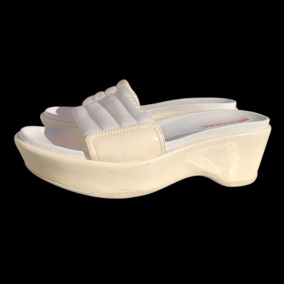 Prada Women's Ivory Patent Leather Canvas Platform Slides Sandals, 35 / 4.5 - Picture 1 of 16